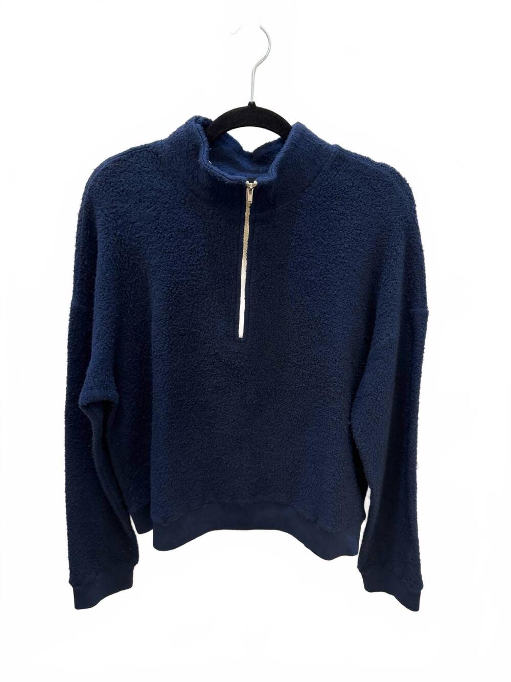 NEW MONROW women's teddy fleece half zip top in navy